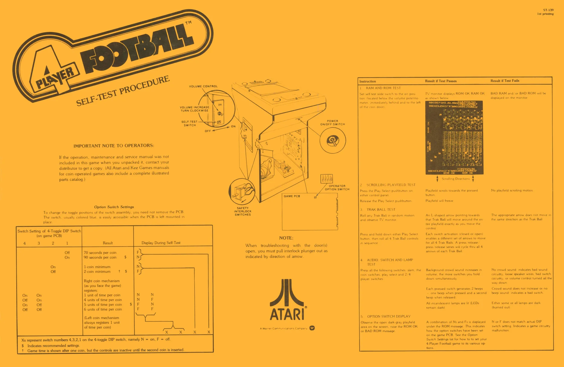 4 player football st-139 backdoor manual|atari|games|1st printing.webp