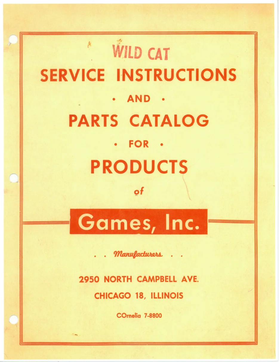 arcade wild cat by games inc catalog service manual|games-inc|parts-and-peripherals|.webp