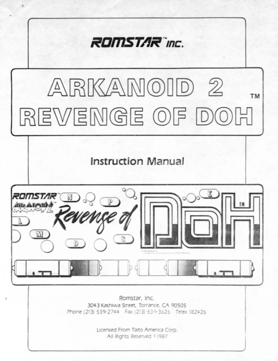 arkanoid 2 revenge of doh manual|taito|games|revenge.webp
