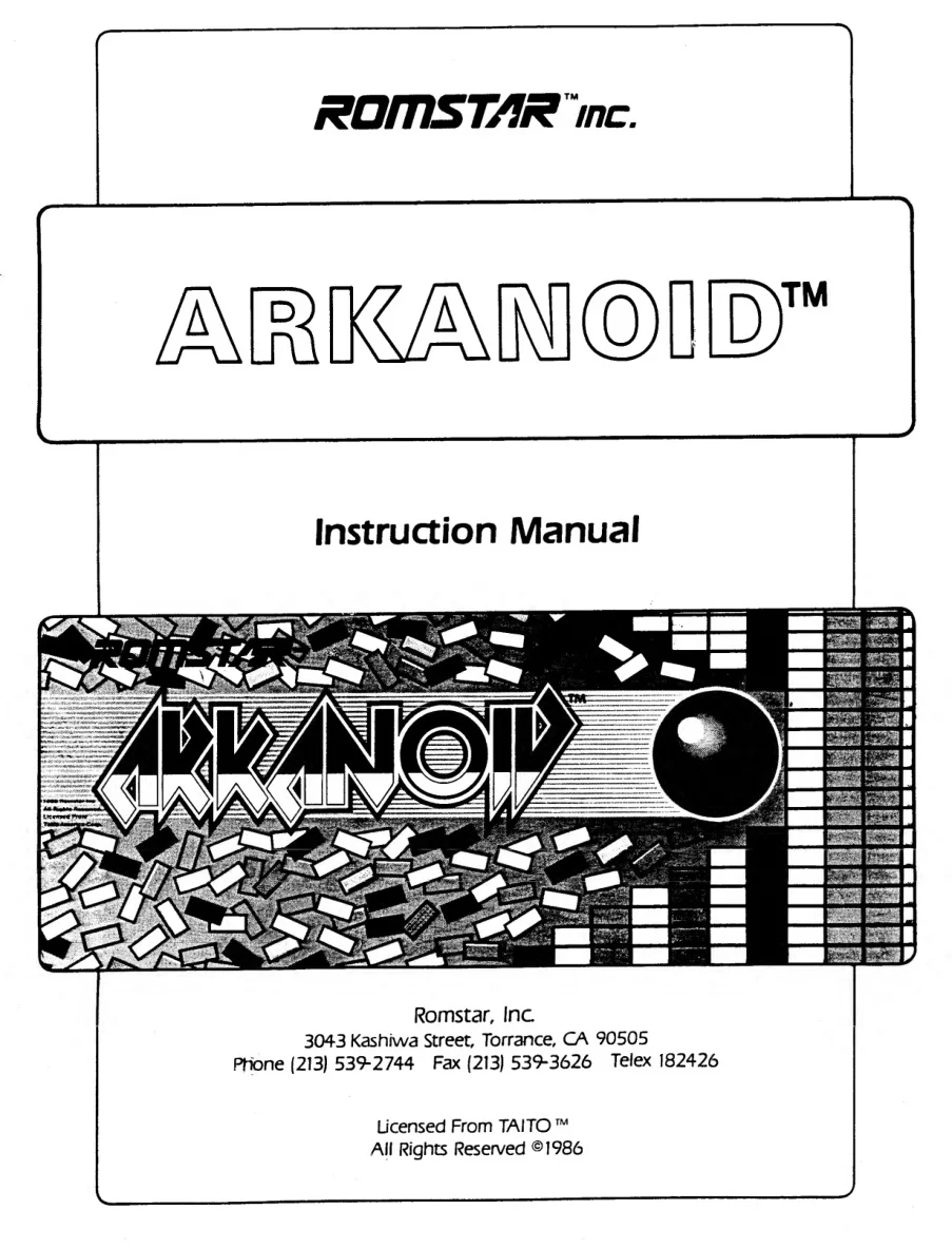arkanoid instruction manual|taito|games|.webp