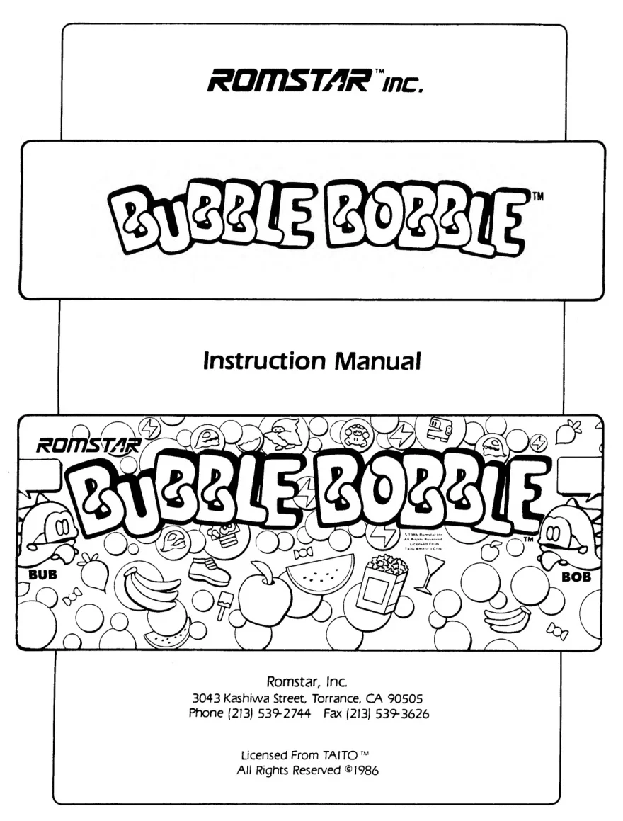 bubble bobble instruction manual|taito|games|.webp