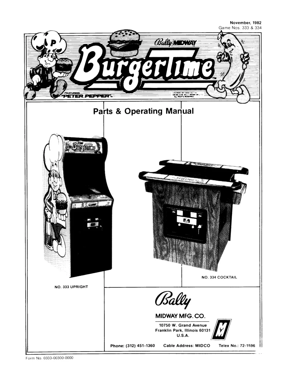 burger time operation manual|bally-midway|games|.webp