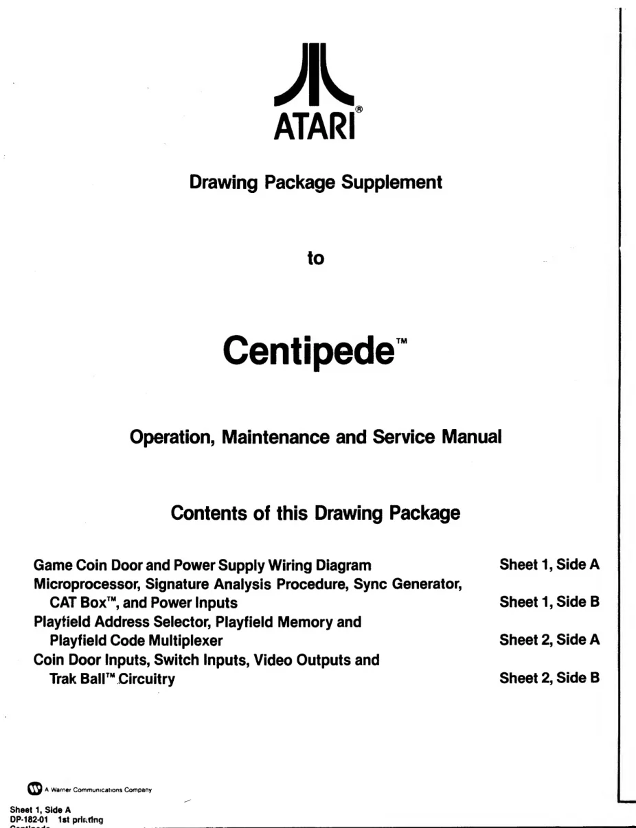 centipede drawing package supplement manual|atari|schematics-and-wiring|.webp