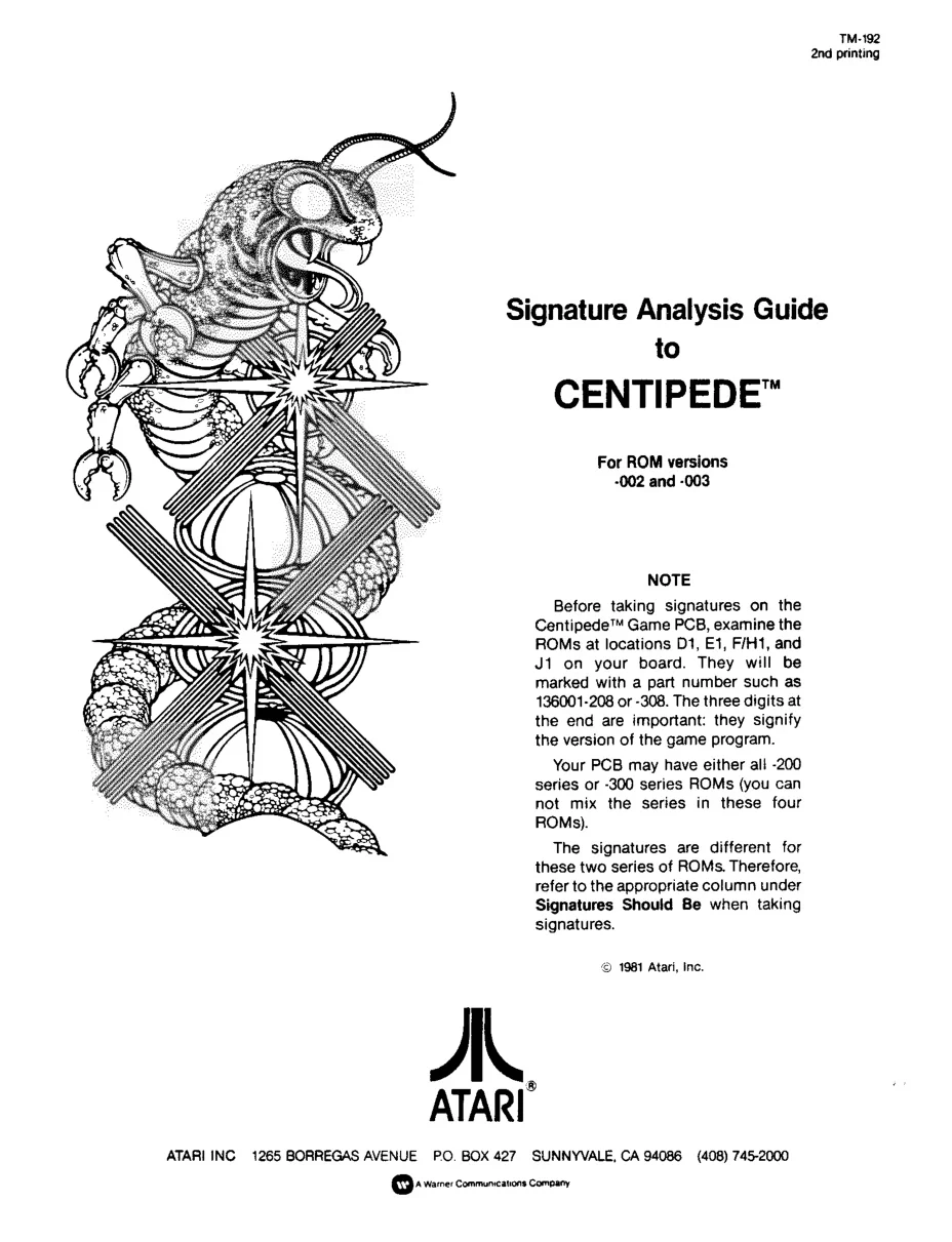 centipede tm-192 signature analysis manual|atari|schematics-and-wiring|2nd printing.webp