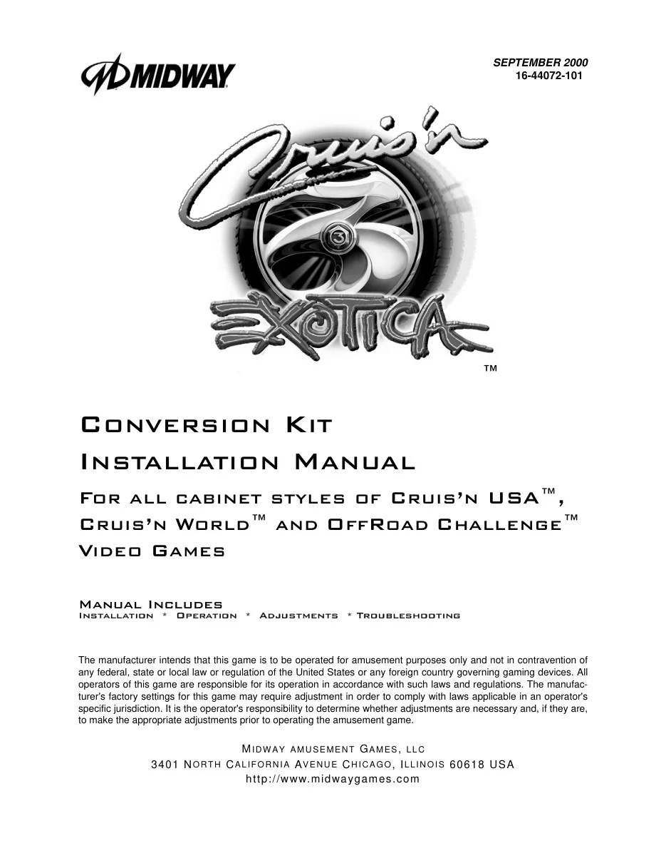 cruis n exotica cruisn installation sept 2000 instruction manual|bally-midway|games|.webp