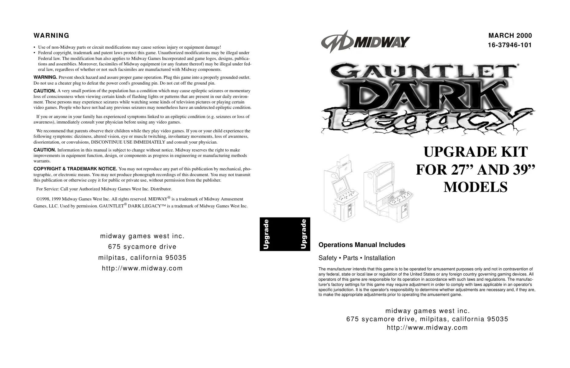 gauntlet dark legacy upgrade conversion kit instructions|bally-midway|games|.webp