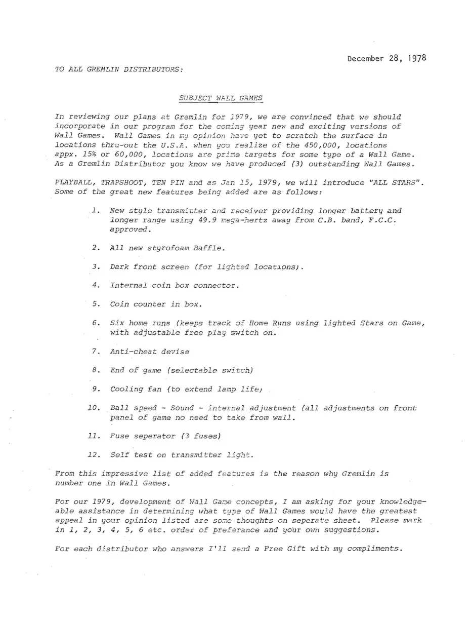 gremlin distributors memo about wall games dec manual|sega|games|.webp