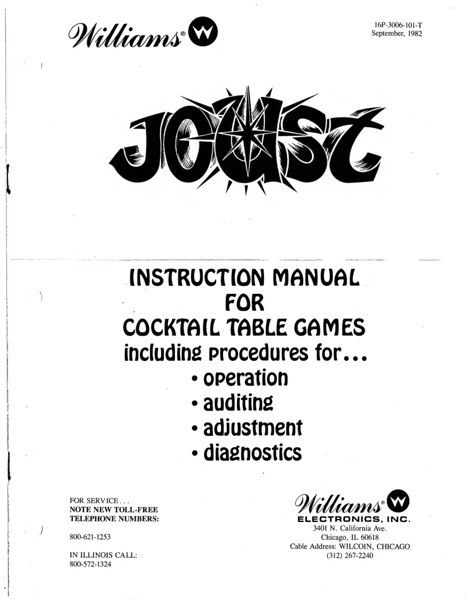 joust cocktail instruction manual|williams|games|.webp