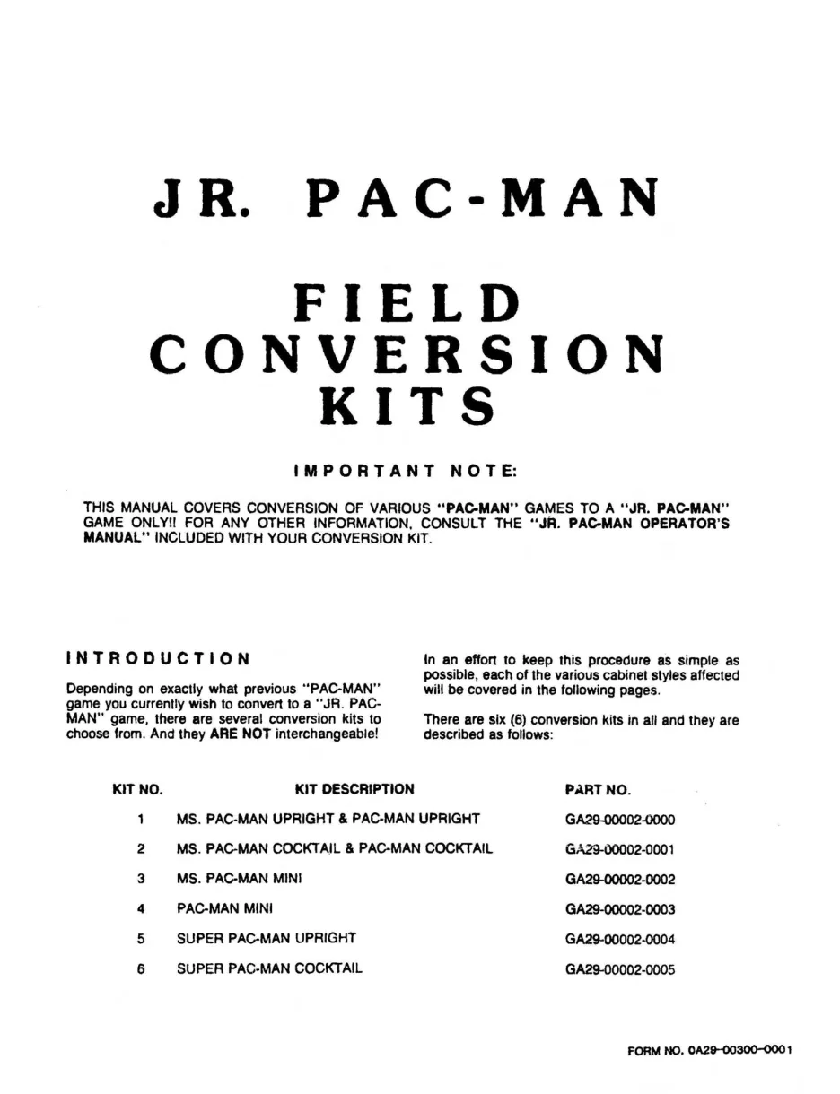 jr pac-man field kits conversion kit instructions|bally-midway|games|.webp
