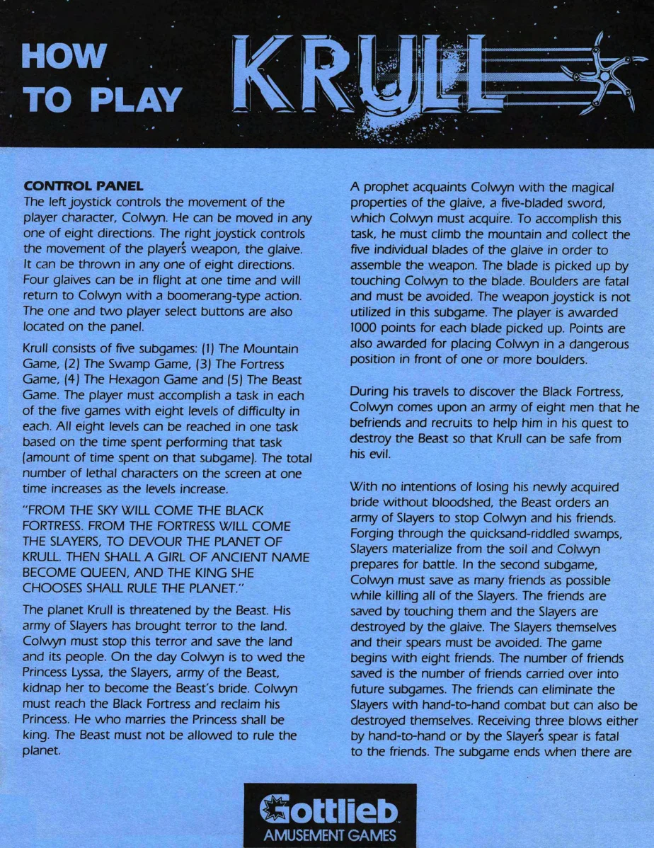 krull how to play manual|gottlieb|games|.webp