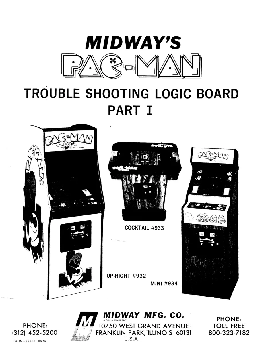 ms pac-man trouble shooting logic board part i manual|bally-midway|games|.webp