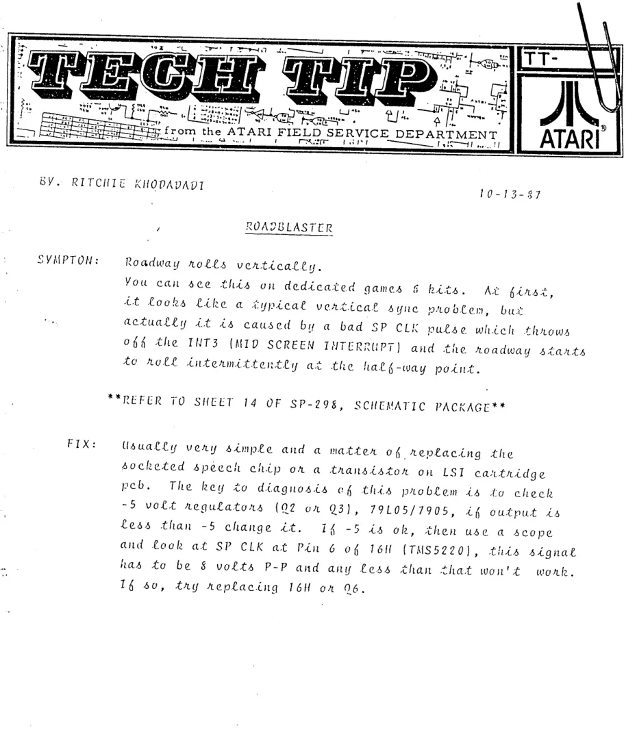 road blasters tech tip manual|atari|games|.webp