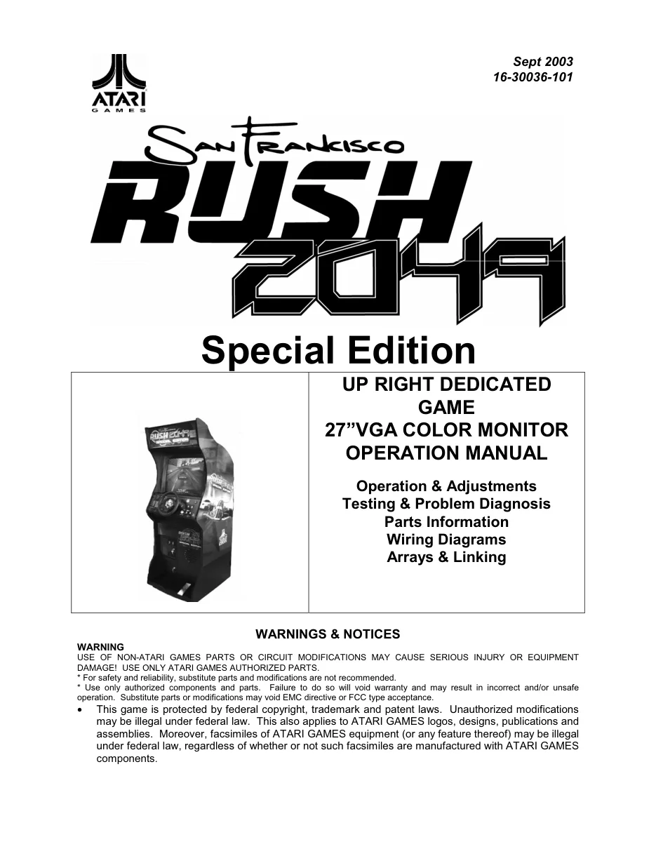 san francisco rush 2049 special edition 2049se upright manual|atari|cabinets|.webp
