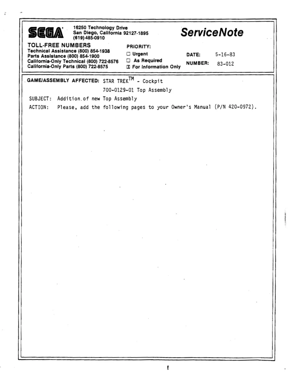 star trek cockpit note 83 012 service manual|sega|games|.webp