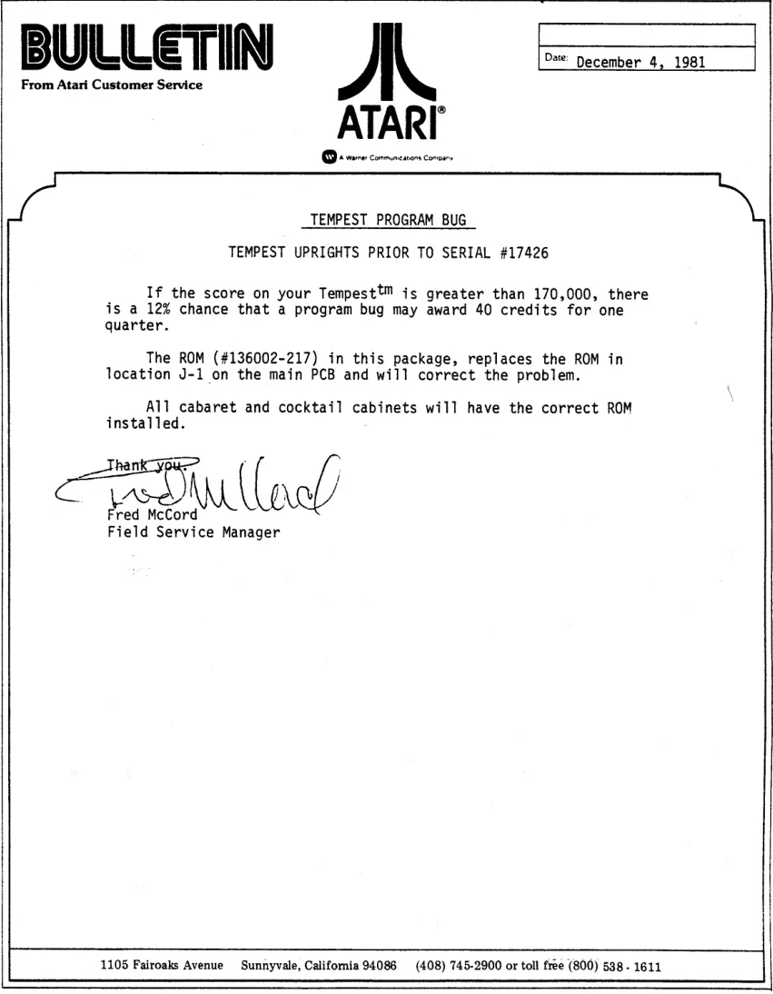 tempest bug 40 credits service bulletin|atari|games|.webp