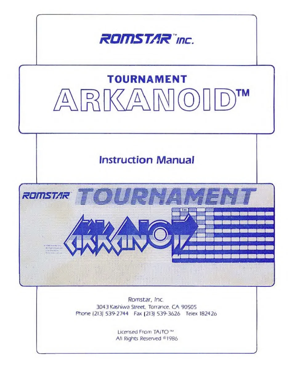 tournament arkanoid manual|taito|games|.webp