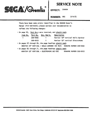 zaxxon note 005 service manual|sega|games|.webp