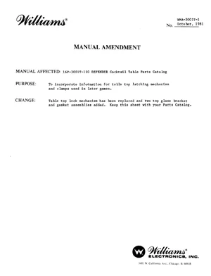 defender cocktail catalog amendment oct 1981 manual|williams|parts-and-peripherals|.webp